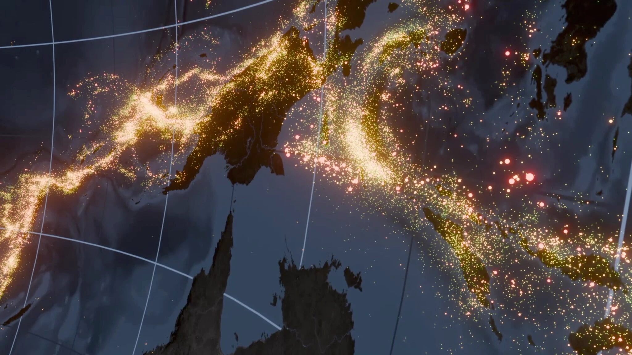 Représentation des séismes enregistrés depuis les années 60